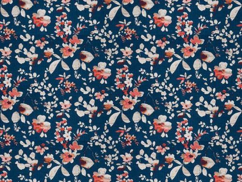 Cotton Linen Navy Blue Red Coral Beige Grey Floral Upholstery Drapery Fabric