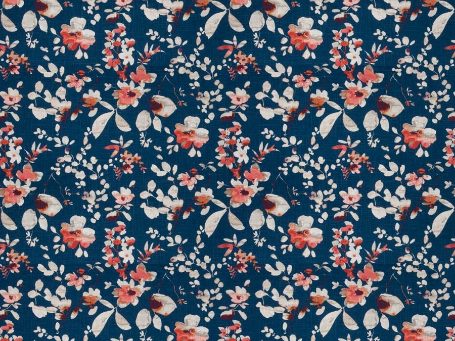 Cotton Linen Navy Blue Red Coral Beige Grey Floral Upholstery Drapery Fabric