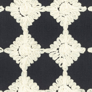 SCHUMACHER ROSETTE EMBROIDERY FABRIC 55870 / CHARCOAL