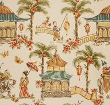 Load image into Gallery viewer, 5 Colorways Asian Cotton Linen Chinoiserie Toile Drapery Upholstery Fabric / Chestnut