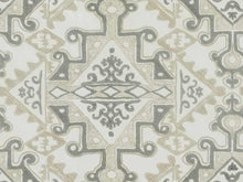 Load image into Gallery viewer, Cotton Poly Ivory Grey Taupe Ethnic Tribal Embroidered Drapery Fabric