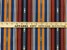 Load image into Gallery viewer, 1.5 Yds Water &amp; Stain Resistant Blue Brown Black Beige Orange Rusty Red Embroidered Stripe Upholstery Drapery Fabric