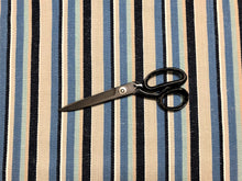 Load image into Gallery viewer, Schumacher Kiawah Stripe Indigo Belgian Flax Linen Nautical Beige Greige Navy Aqua White Stripe Upholstery Drapery Fabric