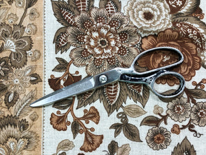 Vintage Schumacher Centerbrook Ecru Neutral Brown Beige Linen Floral Botanical Stripe Upholstery Drapery Fabric