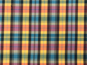 Richloom Lisetta Peacock Bird Cotton Designer Tartan Plaid Teal Navy Blue Green Yellow Orange Purple Upholstery Drapery Fabric