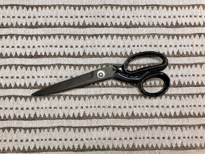 Italian Opuzen Tribal Chic Linen Blend Geometric Ethnic Stripe Abstract Gray Bronze Metallic Upholstery Fabric
