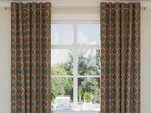 Load image into Gallery viewer, Heavy Duty Geometric Medallion Dark Umber Caramel Aqua Blue Beige Upholstery Drapery Fabric