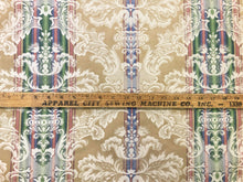 Load image into Gallery viewer, 54" Wide Reversible French Blue Emerald Green Red Beige Ivory Vintage Damask Floral Stripe Cotton Upholstery Drapery Fabric