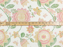 Load image into Gallery viewer, Designer Water Resistant Cream Coral Green Mustard Floral Upholstery Fabric