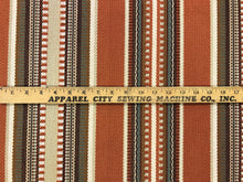 Load image into Gallery viewer, Designer Water &amp; Stain Resistant Woven Rusty Brown Gray Beige Cream Kilim Southwestern Stripe Upholstery Fabric