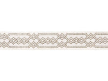 Load image into Gallery viewer, 2.125&quot; Wide Embroidered Blue Ivory Taupe Geometric Drapery Tape Trim