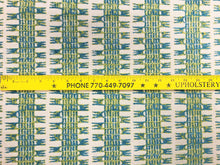 Load image into Gallery viewer, Designer Water &amp; Stain Resistant Turquoise Blue Lime Green Ivory Abstract Ethnic Upholstery Fabric