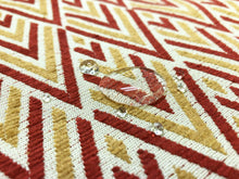 Load image into Gallery viewer, Maxwell Fabrics Quake Meteor Geometric Rusty Red Mustard Yellow Beige Performance Upholstery Drapery Chenille Fabric