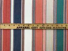 Load image into Gallery viewer, Sunbrella Ascend Tropical Water &amp; Stain Resistant Woven Coral Beige Denim Blue Teal Stripe Nautical Upholstery Fabric