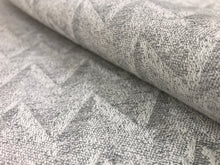 Load image into Gallery viewer, Designer Reversible Grey Gray Geometric Chevron Zig Zag Indoor Outdoor Water &amp; Stain Resistant Upholstery Drapery Fabric