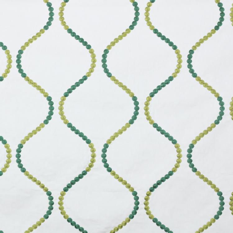 Button Trellis White with Green Cotton Drapery Fabric / Minthe