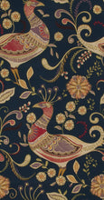 Load image into Gallery viewer, Floral Bird Art Nouveau Peacock Drapery Fabric / Navy