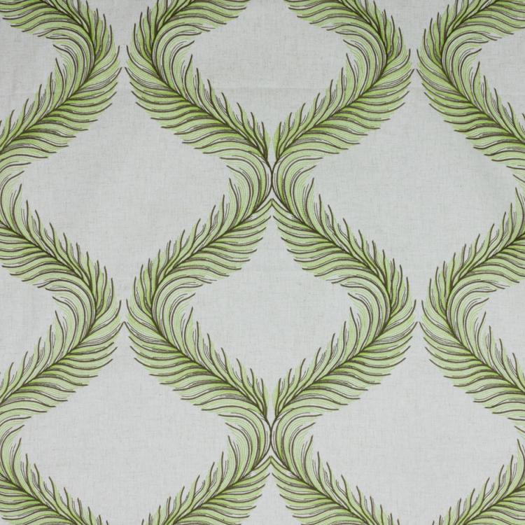 Nom de Plume Olive Green Embroidered Feather Drapery Fabric / Olive