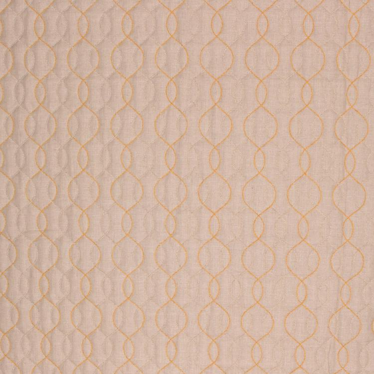 Stitch in Time Beige Yellow Embroidered Trellis Drapery Fabric / Granola