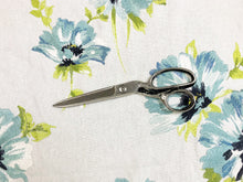 Load image into Gallery viewer, Off White Aqua Blue Lime Green Navy Embroidered Floral Drapery Fabric