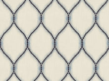 Load image into Gallery viewer, Beige Navy Blue Embroidered Geometric Trellis Drapery Fabric