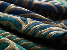 Load image into Gallery viewer, Designer Royal Blue Teal Green Taupe Embroidered Abstract Upholstery Drapery Fabric