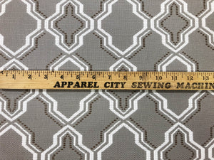 Water & Stain Resistant Indoor Outdoor Taupe Brown White Trellis Geometric Upholstery Drapery Fabric