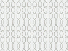 Load image into Gallery viewer, White Beige Aqua Blue Embroidered Geometric Trellis Drapery Fabric