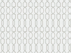 White Beige Aqua Blue Embroidered Geometric Trellis Drapery Fabric