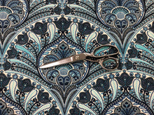 Load image into Gallery viewer, Tommy Bahama Crescent Beach Riptide Navy Blue Aqua Ivory Floral Medallion Outdoor Fabric