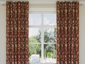 Heavy Duty Floral Burgundy Red Ivory Gold Upholstery Drapery Fabric