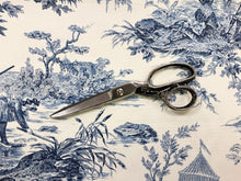 Load image into Gallery viewer, 108&quot; Wide Olivier Thevenon French Cotton Ivory Navy Blue Toile Historic D&#39; Eau Victorian Children Print Upholstery Drapery Fabric