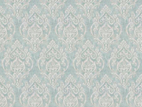 Aqua Blue Cream Grey Damask Upholstery Drapery Fabric