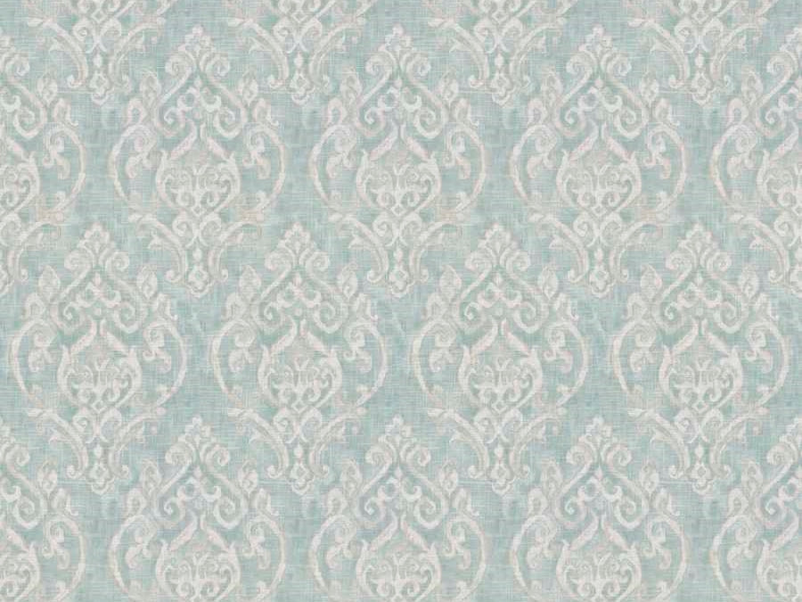 Aqua Blue Cream Grey Damask Upholstery Drapery Fabric