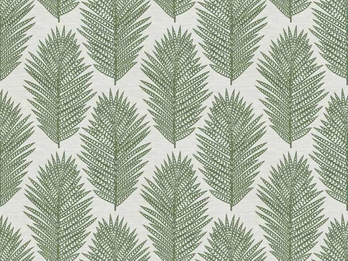 Green Off White Embroidered Fern Botanical Drapery Fabric