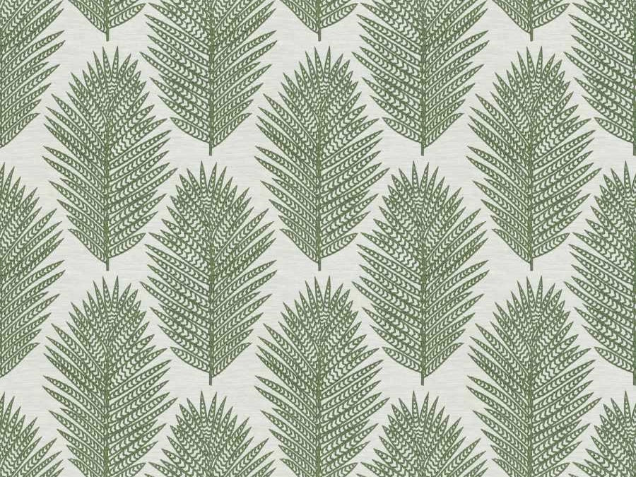 Green Off White Embroidered Fern Botanical Drapery Fabric