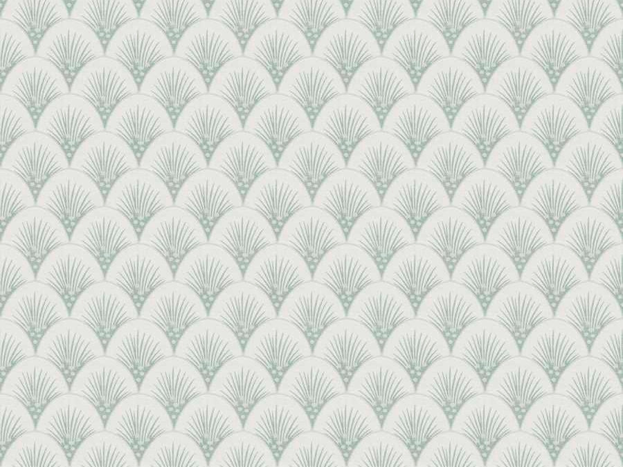 Cream Seafoam Green Art Deco Fan Upholstery Drapery Fabric