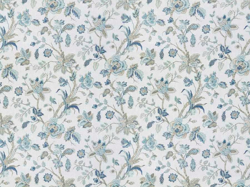 Cream Blue Seafoam Taupe Floral Jacobean Upholstery Drapery Fabric