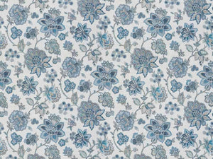 Cream Navy Blue Teal Beige Floral Jacobean Drapery Fabric