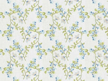 Load image into Gallery viewer, Off White Navy Blue Aqua Green Embroidered Floral Drapery Fabric