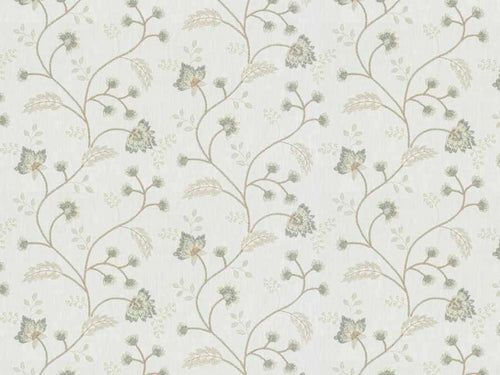 Cream Seafoam Green Beige Embroidered Floral Drapery Fabric