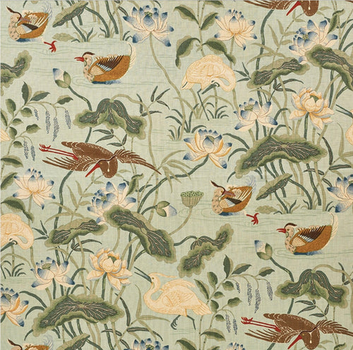 Schumacher Lotus Garden Fabric 172938 / Aqua