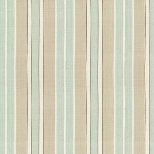 SCHUMACHER BEACON COTTON STRIPE FABRIC 62991 / AQUA/FLAX/IVORY