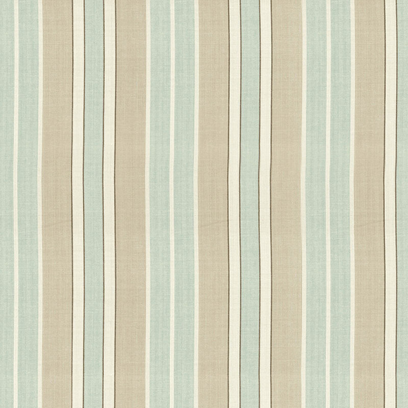 SCHUMACHER BEACON COTTON STRIPE FABRIC 62991 / AQUA/FLAX/IVORY