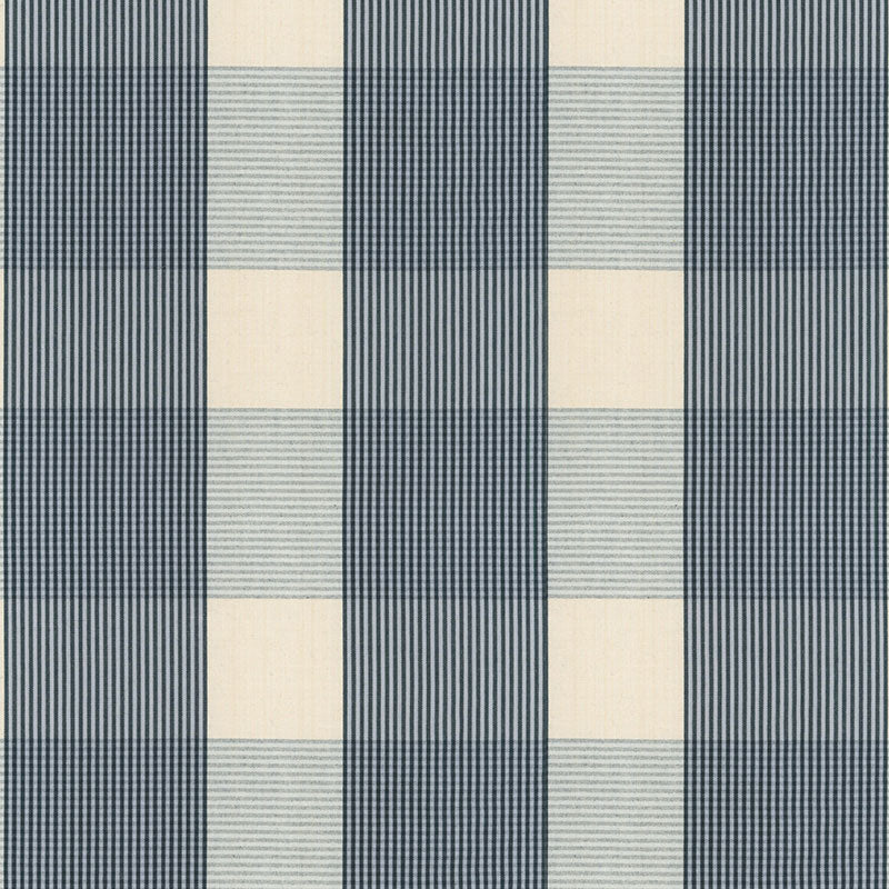 SCHUMACHER AVON GINGHAM PLAID FABRIC 63024 / INDIGO/SKY