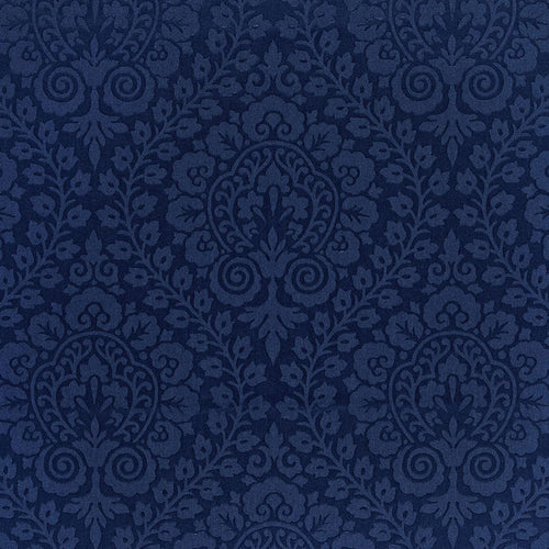 SCHUMACHER AMALFI DAMASK FABRIC 64694 / NAVY