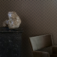 Load image into Gallery viewer, Schumacher Chevron Dots Wallpaper 6482 / Brown And Gold