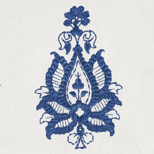 Load image into Gallery viewer, SCHUMACHER JAIPUR LINEN EMBROIDERY FABRIC 65802 / BLUE