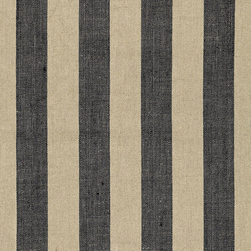 SCHUMACHER AUGUSTIN LINEN STRIPE FABRIC 66075 / EBONY / LINEN