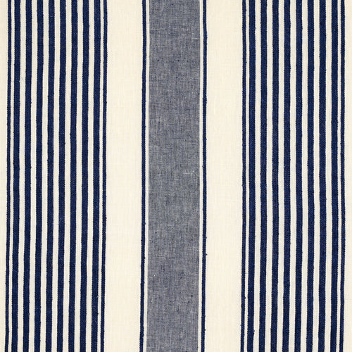 SCHUMACHER SUMMERVILLE LINEN STRIPE FABRIC 66095 / NAVY